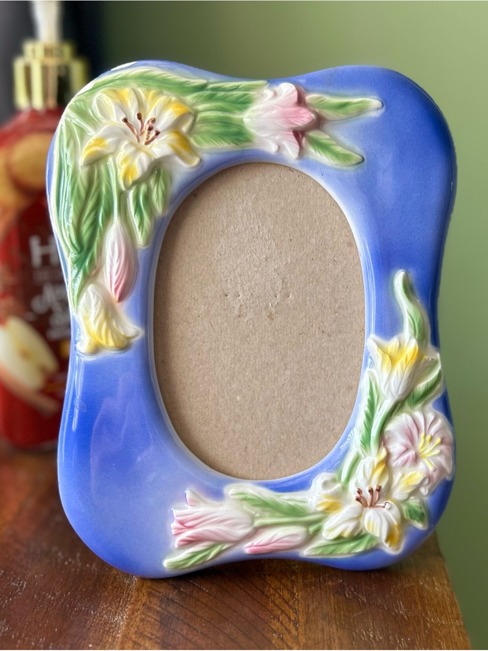 Vibrant Blue Floral Glossy Textured Ceramic Picture Frame